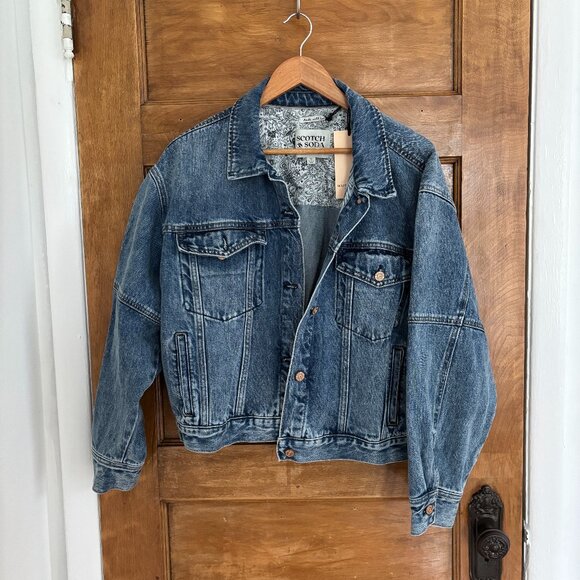 NWT! Scotch & Soda Cropped Bomber Jean Jacket - XL - Picture 1 of 8